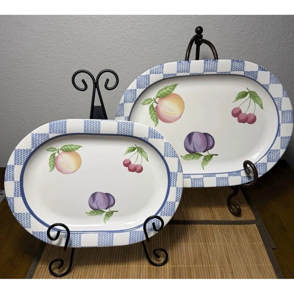 Discontinued Pfaltzgraff Hopscotch Fruit Oval Serving Platters Set Of 2